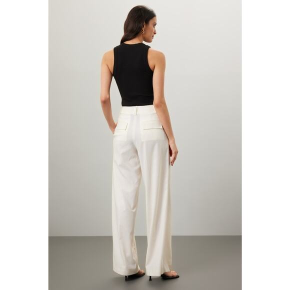 LVIR Wool Two-Tucked Trousers Pants White Pleated High Rise Wide Leg Sz M - Picture 3 of 12